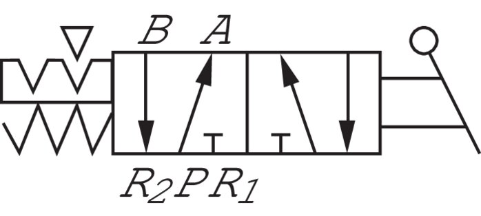 Schaltsymbol: 5/2-Wege Drehschalterventil